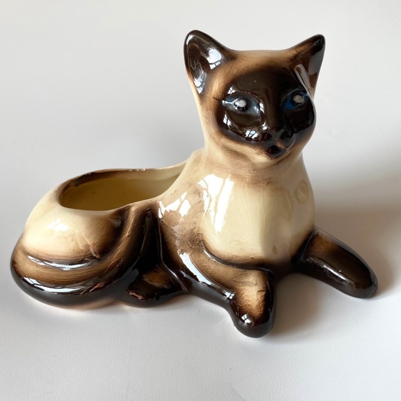 Vintage CERAMIC SIAMESE CAT Figural Indoor Planter - Picture 1 of 9